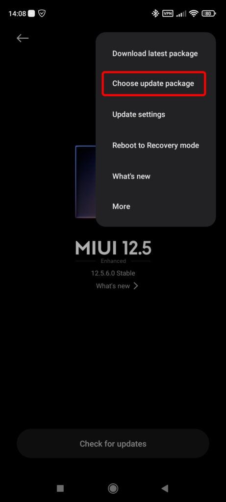 Choose update package in Menu of Updater (MIUI 10/11/12/12.5)
