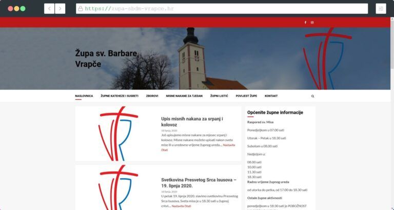 Web Site for “Parish of St. Barbara’s, Vrapce – Zagreb” Project